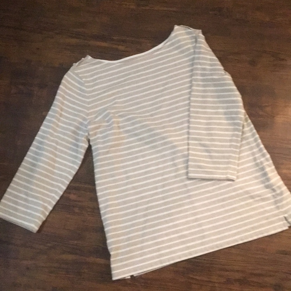 Oatmeal and white stripe boat neck top